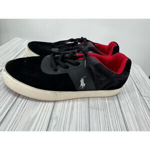 Polo Ralph Lauren Men's Vaughn Hanford Black Red Suede‎ Lace-Up Sneakers Size 7